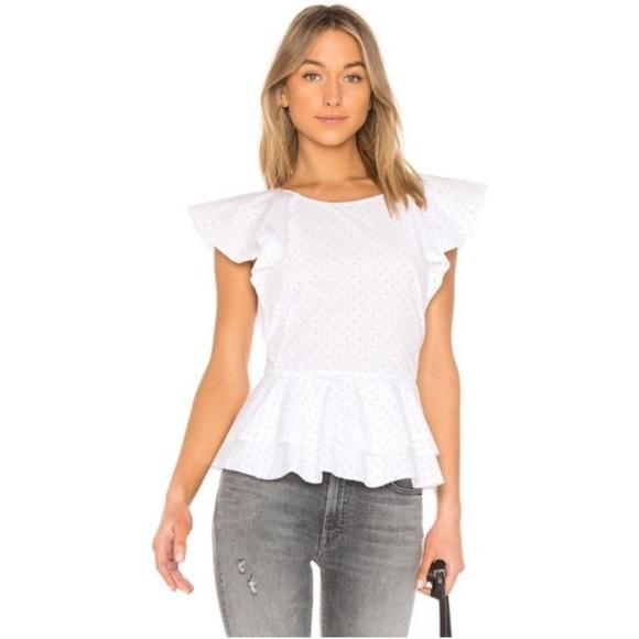 JOIE White Polka Dot Flutter Sleeve Ruffle Peplum Achava Top Small - Picture 1 of 16